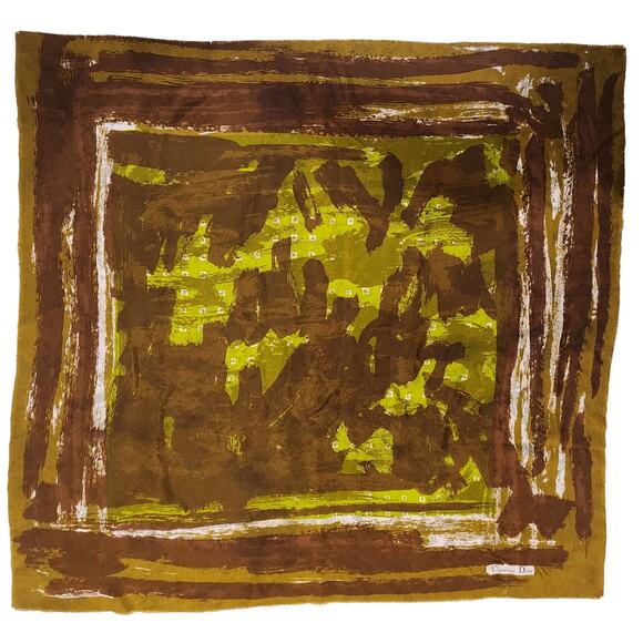CHRISTIAN DIOR Silk Scarf Timeless Abstract Shades of Green Vintage Retro Glam - Picture 2 of 8